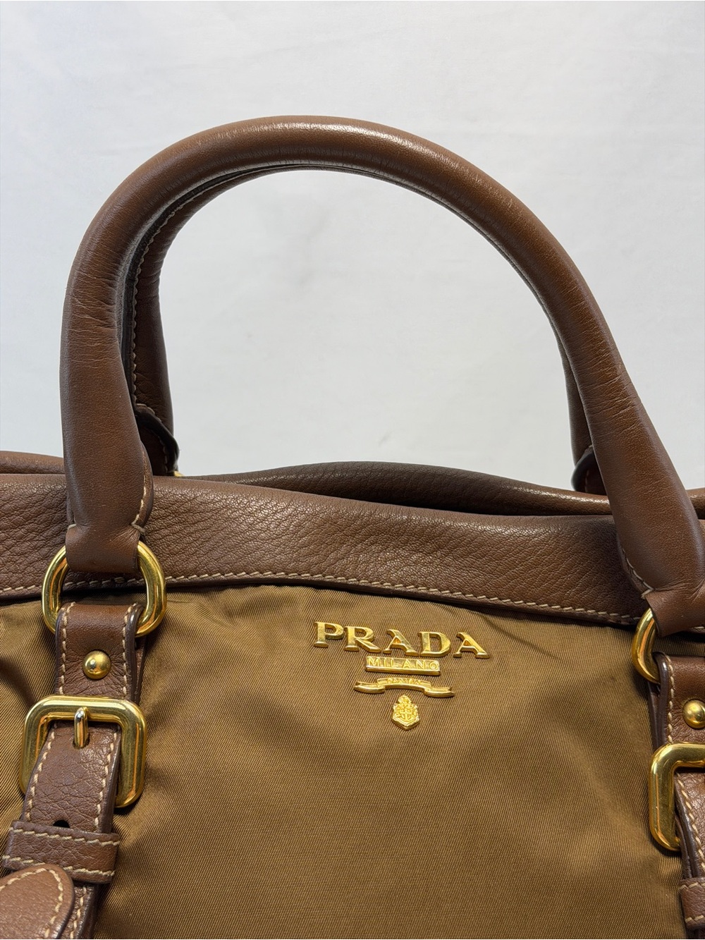 Prada Brown Nylon & Leather Messenger Satchel - Picture 2 of 11